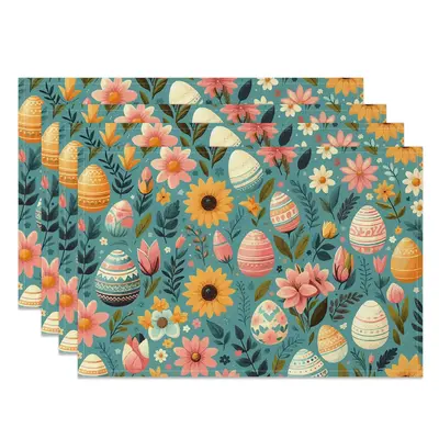 Aperturee Easter Eggs Floral Plant Green Set Of 4 Placemats, 14x12 Inch, 15.8 USD, NYLX00526-S, placemats