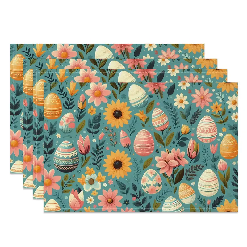 Aperturee Easter Eggs Floral Plant Green Set Of 4 Placemats, 14x12 Inch, 15.8 USD, NYLX00526-S, placemats