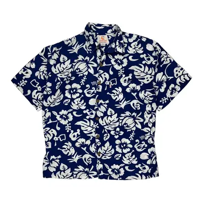 Pineapple Moon Hawaiian Shirt - Large Blue Viscose