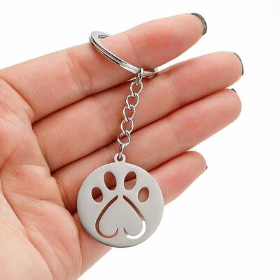 Non-Tarnish 201 Stainless Steel Hollow Cat Paw Print Pendant Keychain
