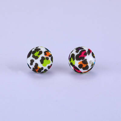 Printed Round with Leopard Print Pattern Silicone Focal Beads