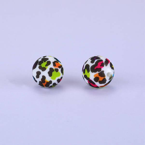 Printed Round with Leopard Print Pattern Silicone Focal Beads
