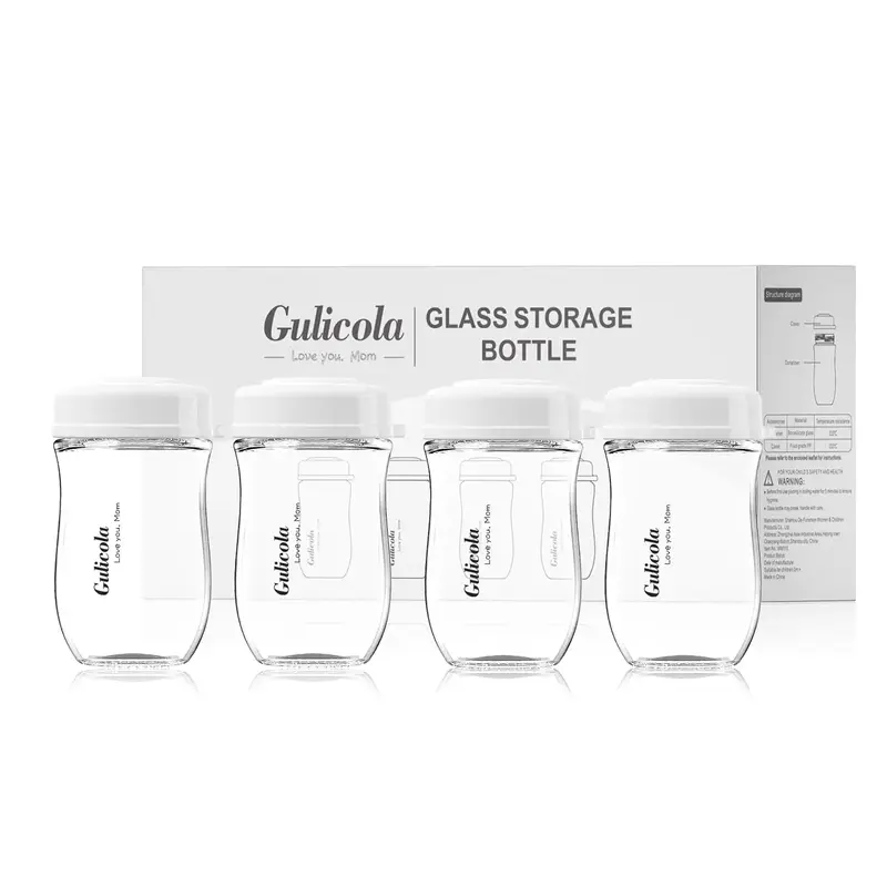 Gulicola 4pcs 5oz/8oz Glass Breast Milk Storage Bottles（only storage）with Storage Caps,Wide Neck Breast Milk Container,FR...