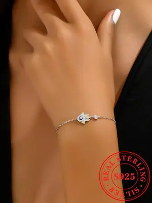 925 Sterling Silver Evil Eye Design Bracelet, Fashion Jewelry for Party, Daily Clothing Decor, Trendy All-match & Exquisite J...