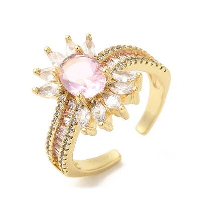 Oval Brass Micro Pave Cubic Zirconia Open Cuff Rings