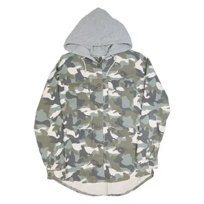 H&M Womens Jacket Green Hooded Camouflage UK 12