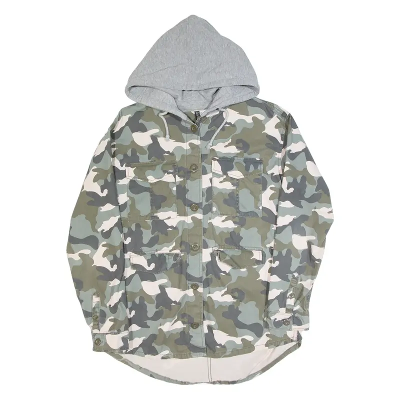 H&M Womens Jacket Green Hooded Camouflage UK 12