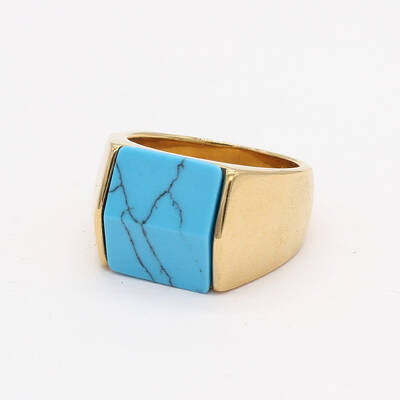 Rectangle Synthetic Turquoise Finger Ring