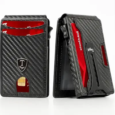 Slim Men's Wallet with RFID Protection Pop-Up Bifold Leather Wallet for Men – RFID Blocking Minimalist Bifold with Magnetic...