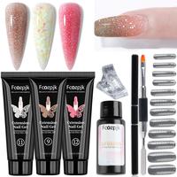 Fcozpjk Poly Gel Nail Kit 3 Colors Wine Red Brown Poly Gel With Chunky Glitter Iridescent Builder Gel Nail Kit Slip Solution ...
