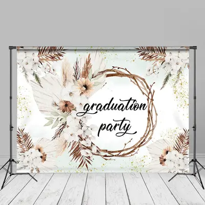 Gold Glitter White Floral Grad Photo Booth Backdrop - Aperturee