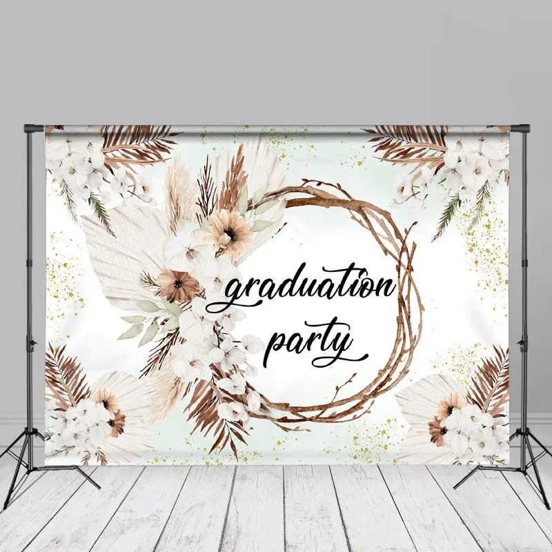 Gold Glitter White Floral Grad Photo Booth Backdrop - Aperturee