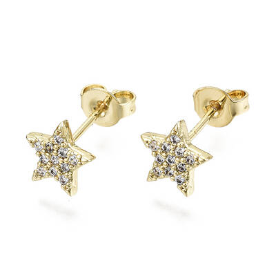 Brass Micro Pave Clear Cubic Zirconia Stud Earrings