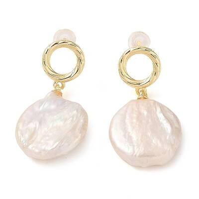Flat Round Natural Pearl Dangle Earrings