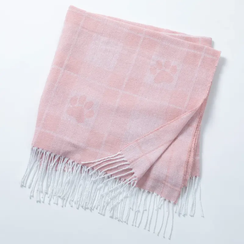 Paw Print Cotton Blend Throw Blanket with Fringe - 70â x 56â - Blue - All Over Paws