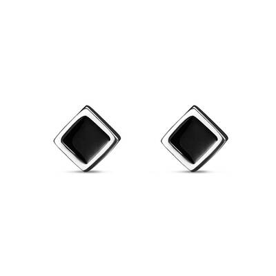 925 Sterling Silver Square Black Stud Earrings