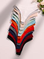 Women's 12pcs Solid Drop Waist Thong, Soft Comfy Fit Breathable Knicker for Daily Wear, Ribbed Panty Underwear for All Season...