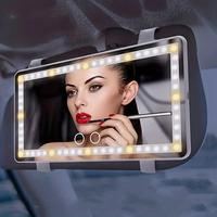 Car Vehicle Sun Visor Vanity Mirror with Lights, Rechargeable Makeup Mirror with LED Light, Rear View Sun-shading Cosmetic M...