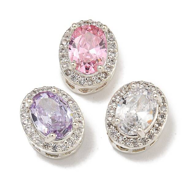 Brass Micro Pave Cubic Zirconia Beads