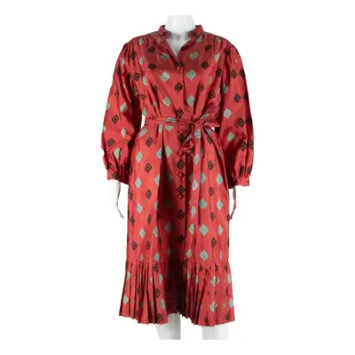CHOISY Belted Womens Tea Dress Red Faux Silk 90s Spotted Midi XL