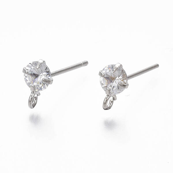 Brass Micro Clear Cubic Zirconia Stud Earring Findings
