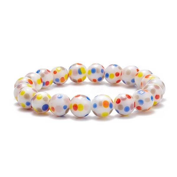 Dot Pattern Lampwork Round Beaded Stretch Bracelet for Women