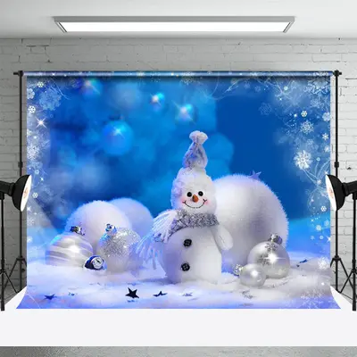 White Snowy Snowman Snowflake Bokeh Winter Backdrop - Aperturee