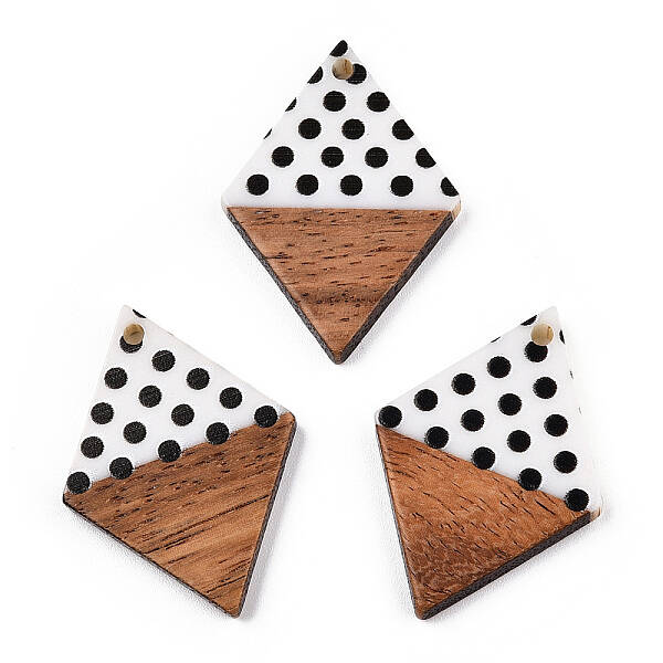 Printed Opaque Resin & Walnut Wood Pendants