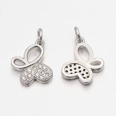 Brass Micro Pave Cubic Zirconia Butterfly Pendants