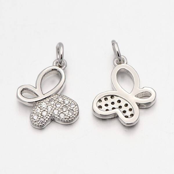 Brass Micro Pave Cubic Zirconia Butterfly Pendants