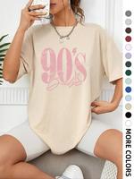 Women's Letter & Figure Print Drop Shoulder Tee, Casual Half Sleeve Round Neck T-shirt for Summer, Graphic Tees, Women's Top ...