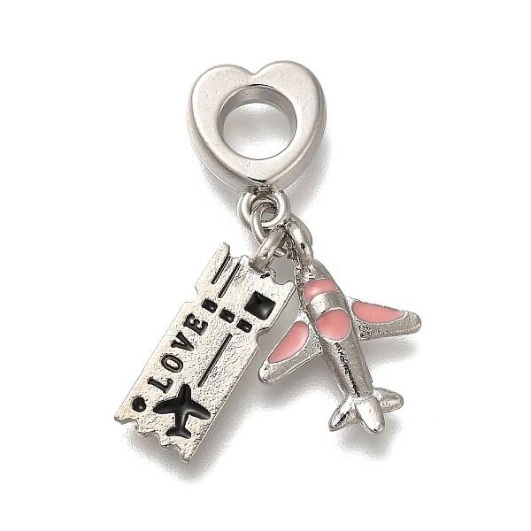 Rack Plating Alloy Pink & Black Enamel European Dangle Charms
