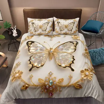 Soft Durable Bedding Set with Butterfly Print, Includes Pillowcases, Perfect Gift for Kids & Adults, Cute Animal Style Bedroo...