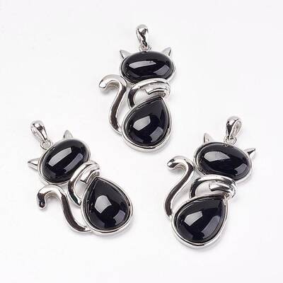 Natural Black Agate Kitten Pendants