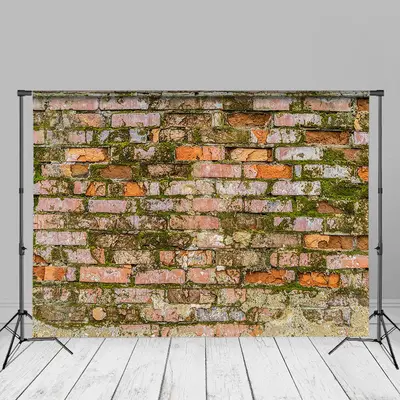 Shabby Red Brick Moss Wall Backdrop For Photo Booth - Aperturee