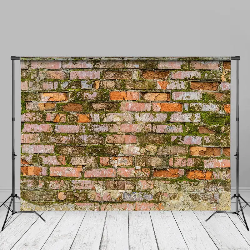 Shabby Red Brick Moss Wall Backdrop For Photo Booth - Aperturee