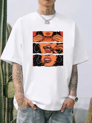 Men's Regular Fit Graphic Round Neck Drop Shoulder Tee, Casual Half Sleeve T-shirt For Summer, Men's Top For Daily Wear