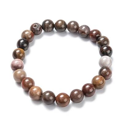 Natural Petrified Wood Stretch Beaded Bracelets