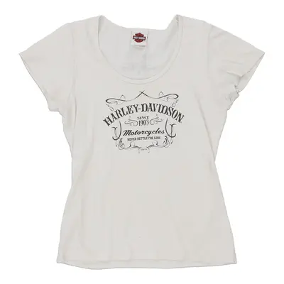 Harley Davidson Graphic T-Shirt - Large White Cotton