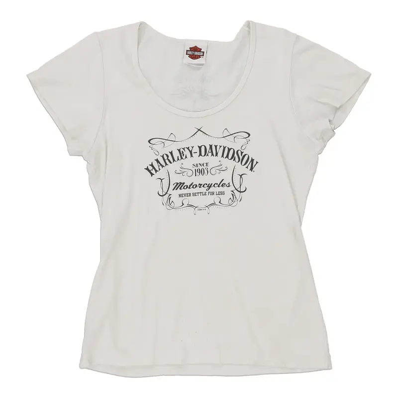 Harley Davidson Graphic T-Shirt - Large White Cotton