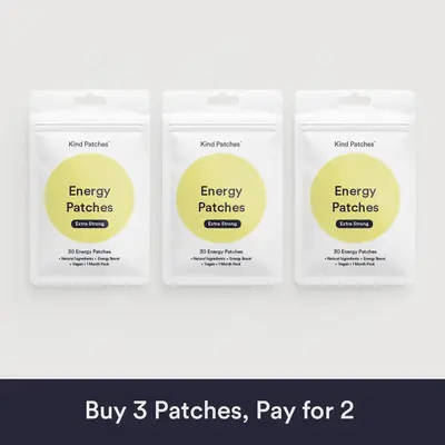 3 Packs of Kind Patches Energy Patches Extra Strong, Natural Ingredient, Caffeine and Red Ginseng, Vegan, 3 Months Supply