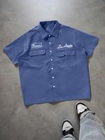 Men's Letter Print Short Sleeve Shirt, Regular Fit Casual Comfy Top for Summer, Men's Clothes for Daily Wear, Work Shirt, Men...