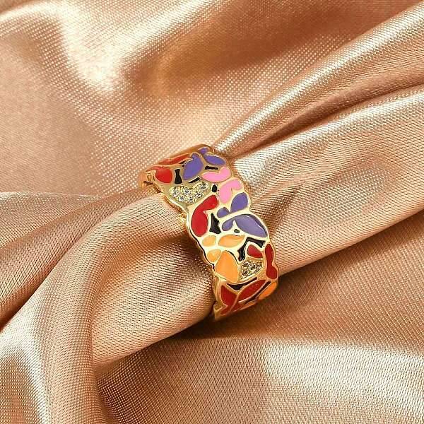 Brass Micro Pave Cubic Zirconia Enamel Cuff Rings for Women