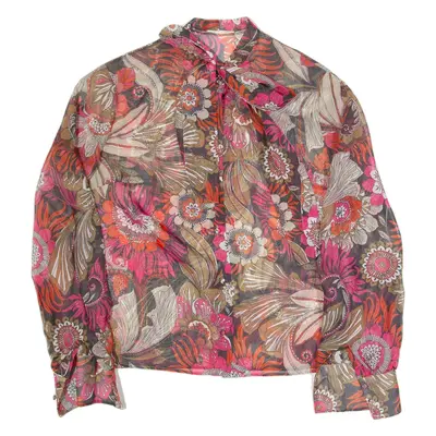 Sheer Tie Neck Womens Printed Blouse Black Long Sleeve Floral M