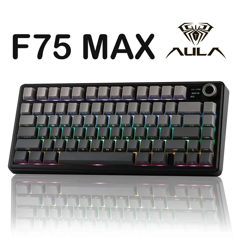 Aula F75 MAX Wireless Mechanical Keyboard 75% Layout Hot Swappable RGB Backlit Gasket Design TFT Screen Knob for PC Mac Linux