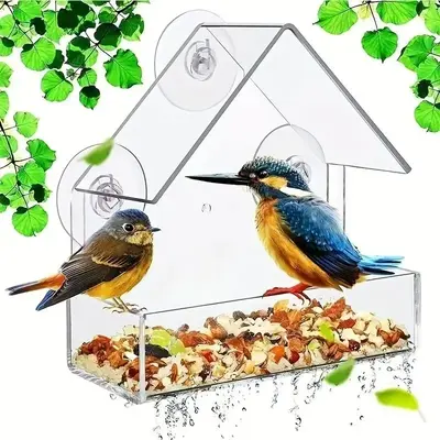 Bird Feeder With 3 Suction Cups, 1 Count Outdoor Clear Hanging Large Bird Feeder, Bird Feeding Tool