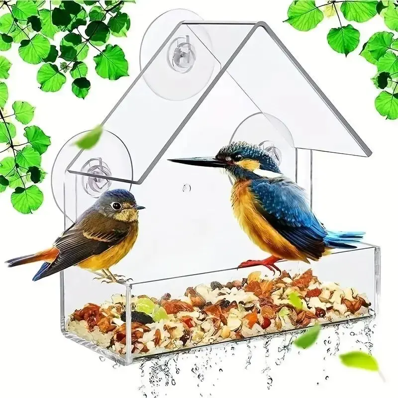 Bird Feeder With 3 Suction Cups, 1 Count Outdoor Clear Hanging Large Bird Feeder, Bird Feeding Tool