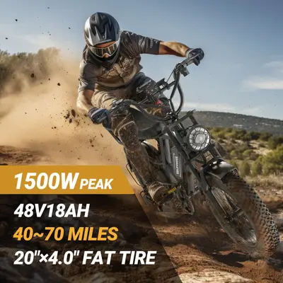 VOLTVOGUE Electric Bike Peak Power 1500W Full Suspension E-Motorcycle, Top Speed 31MPH, Range 40-55 Miles, 48V 18Ah Removable...