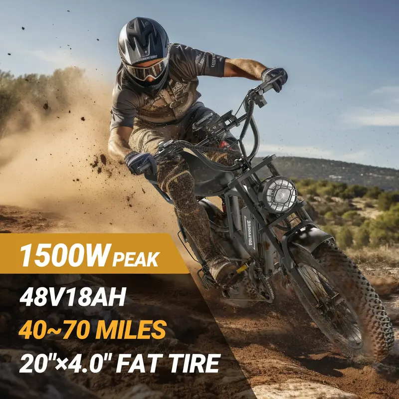 VOLTVOGUE Electric Bike Peak Power 1500W Full Suspension E-Motorcycle, Top Speed 31MPH, Range 40-55 Miles, 48V 18Ah Removable...