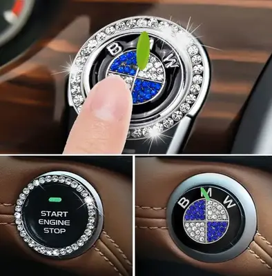 AutoStuff2AStuff Bling Pushstart Button Cover Universal Rhinestone Push to Start Diamond Car Logo